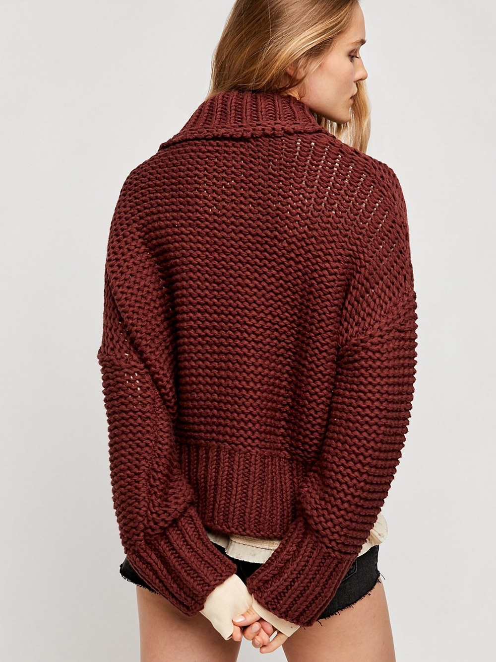Free People Open-Weave Sweater - Burgundy